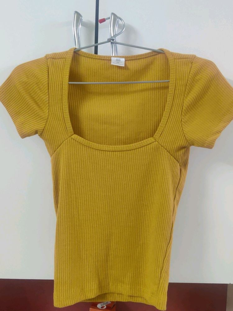 Mustard yellow deep square neck crop top
