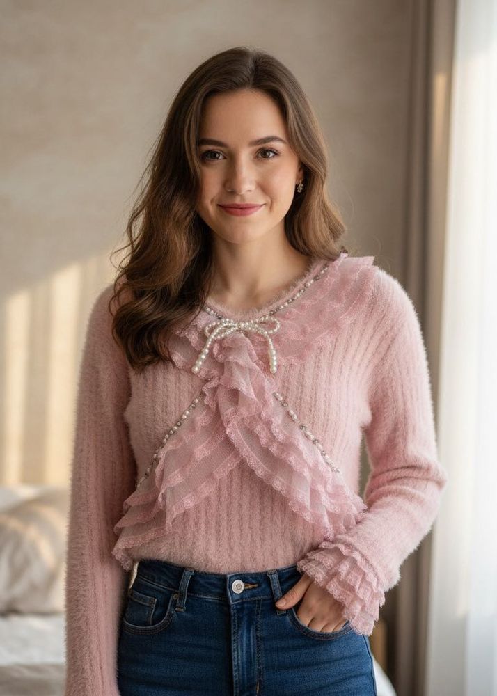 🇫🇷 Paris Imported Ruffle &amp; Pearl Sweater