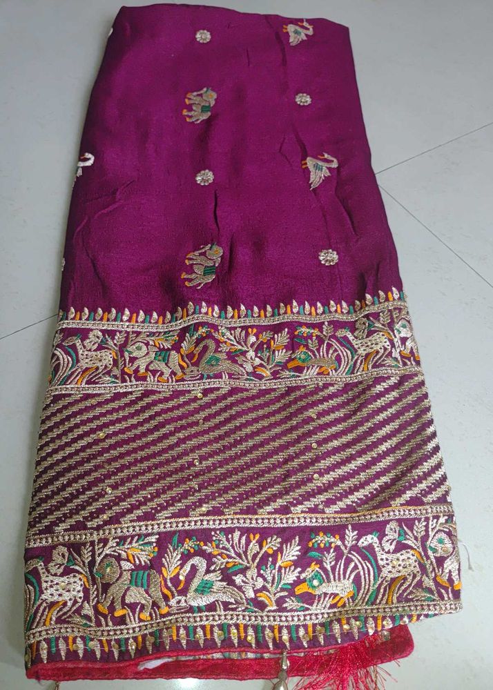 Purple Embroidered Saree