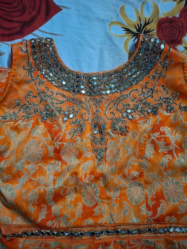 Orange Embroidered gown