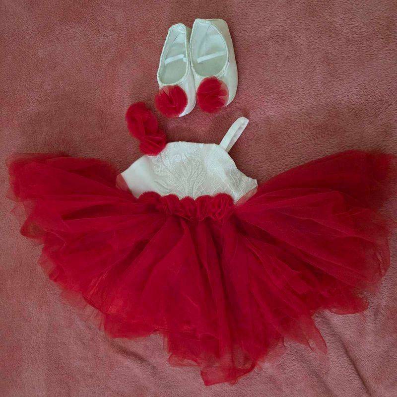 Red White Party Dress With Matching Shoes