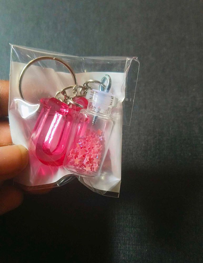 Cute Pink Star Keychain And Bracelet Pack 2
