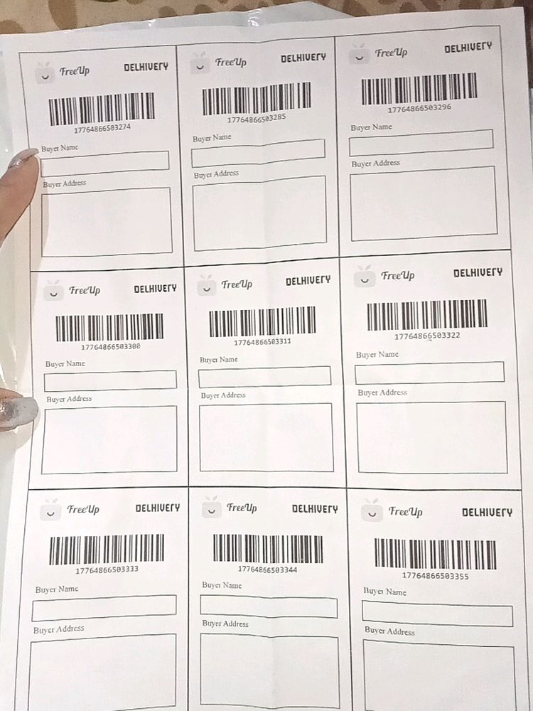 Freeup Delivery packets And Labels