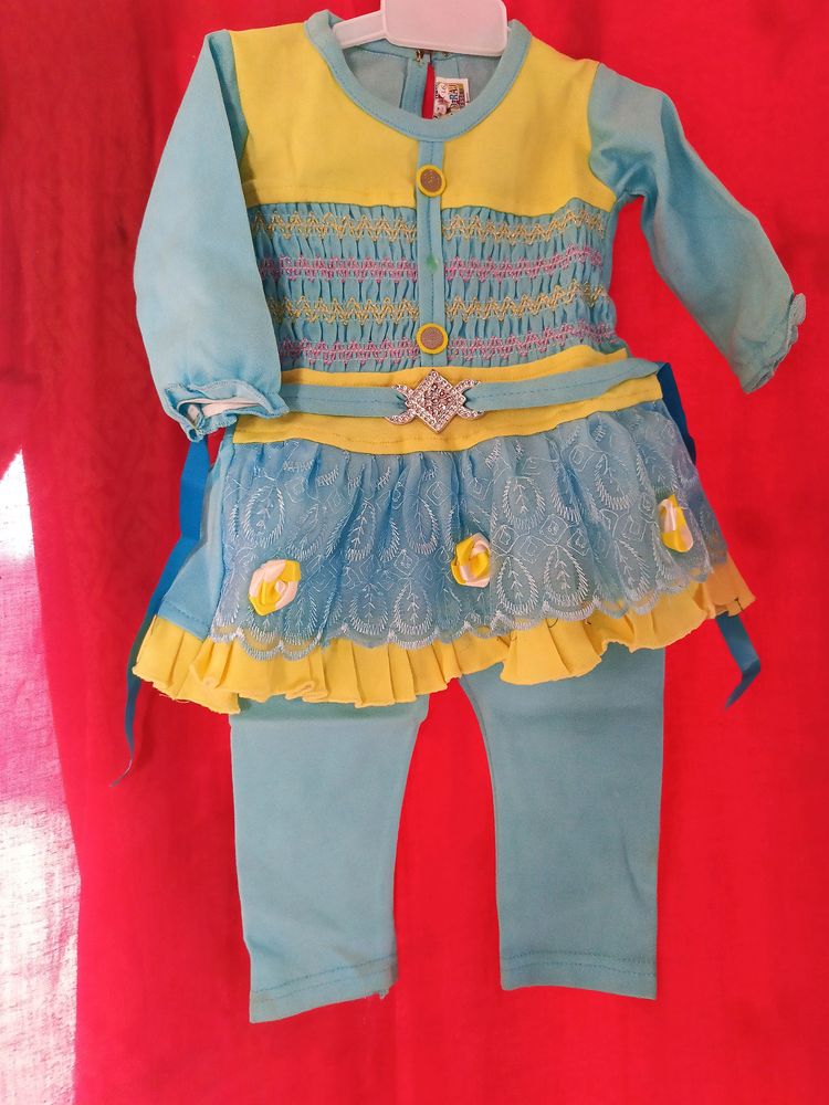Baby Girl Dress With Sleeves Blue And Yellow