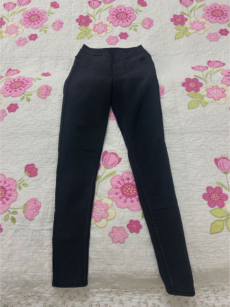 Denim Black Jeggings With Fur Inside