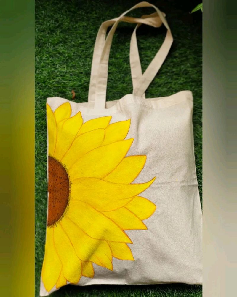 Hand painted sunflower tote bag