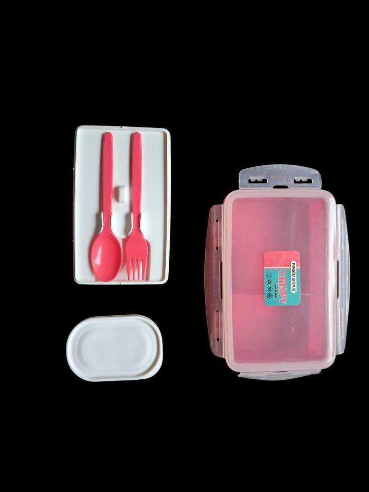 Pink Lunch Box with Utensils