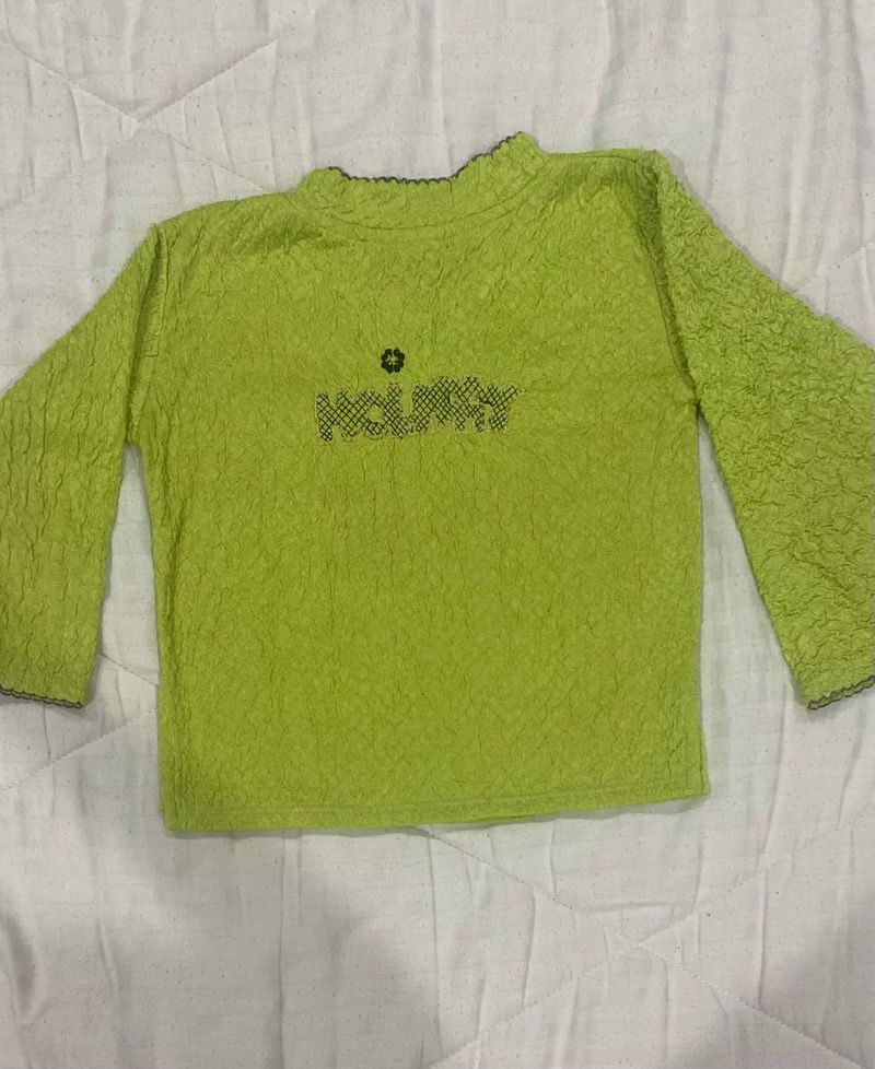 Y2K Lime Holiday Crinkle Top