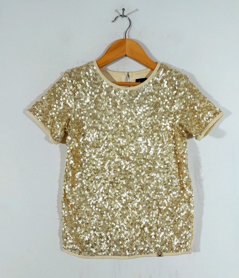 Cream Sequenced Top For Girl&#39;s