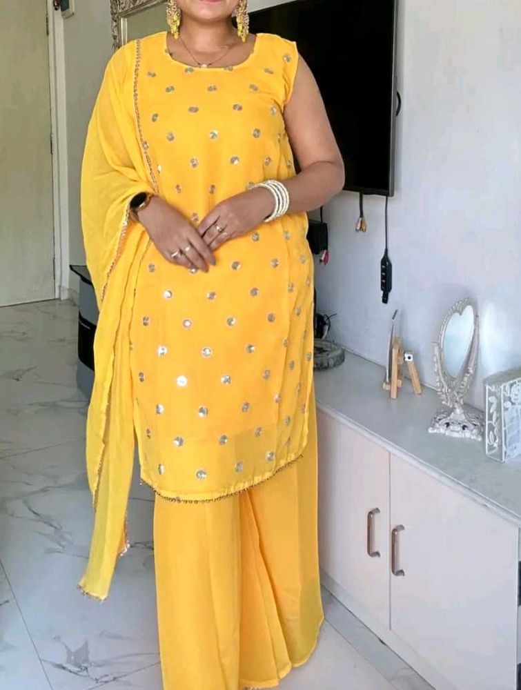Yellow Embroidered Kurta Set at 320/-