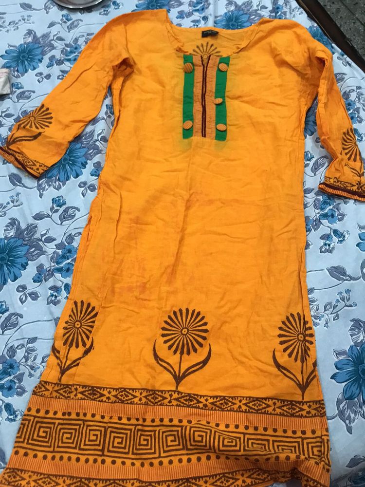 Orange Cotton Kurta