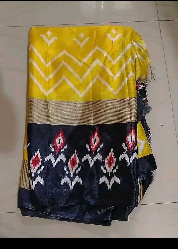 Yellow &amp; Black Ikkat Saree,Used Once