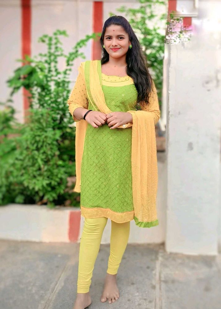 Green &amp; Yellow Embroidered Salwar Suit