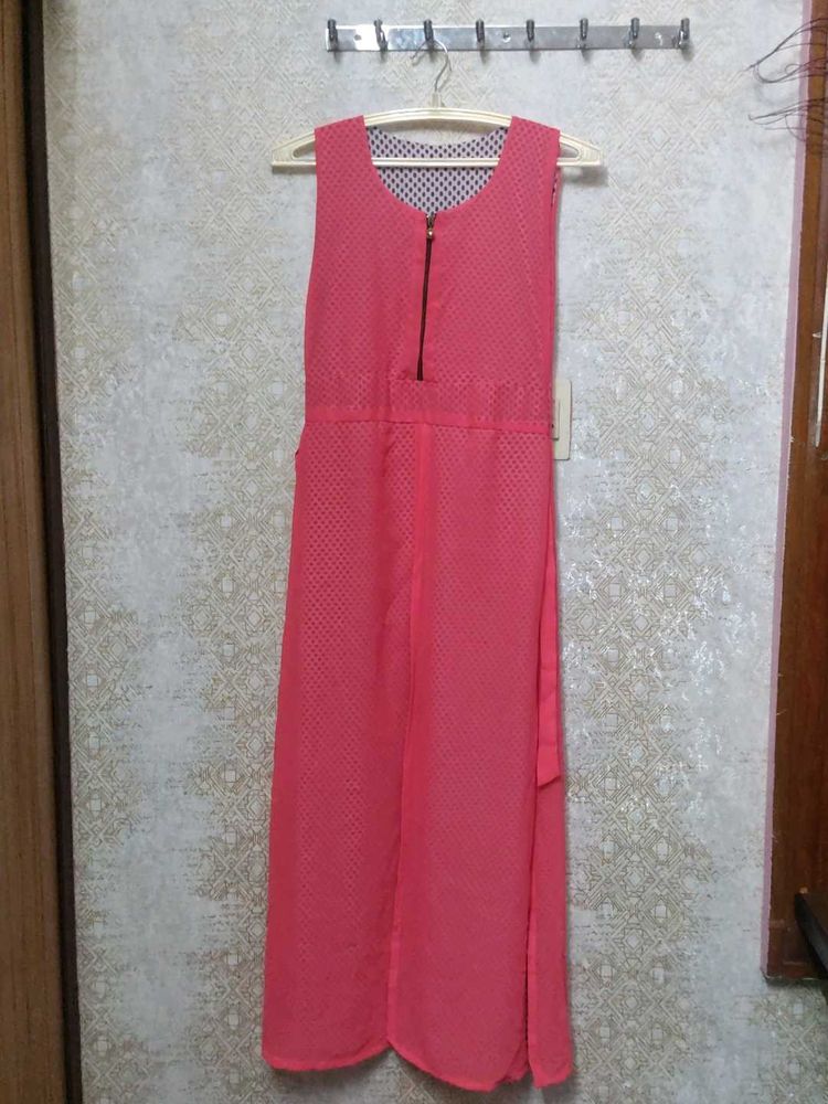 Coral Sleeveless Front Cut Out Dress