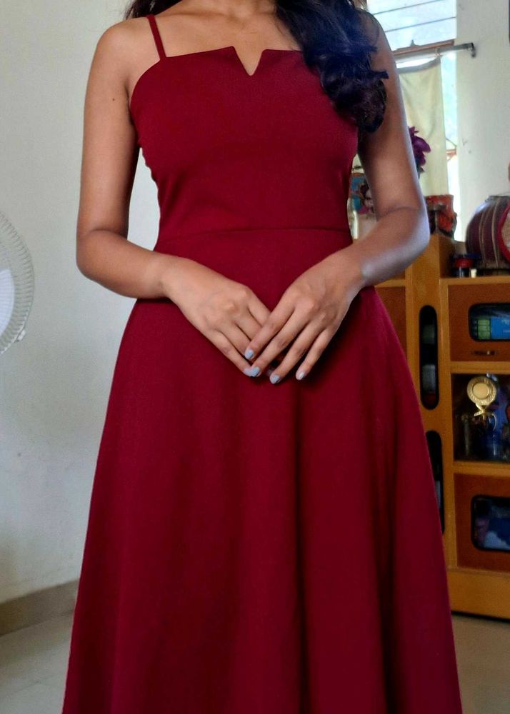 A-Line MIDI Maroon Dress