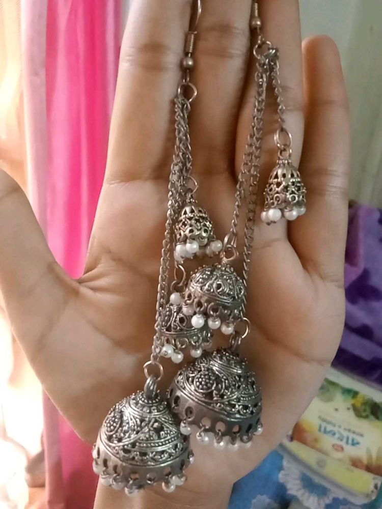 Elegant Silver Jhumka Earrings (hand made)