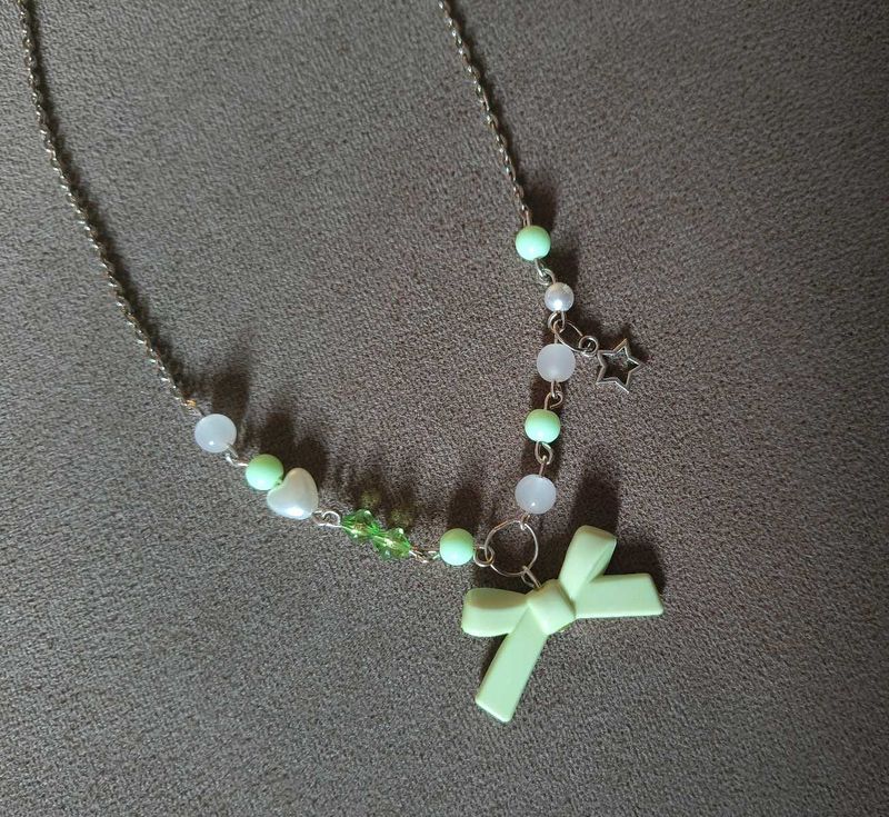 Mint Bow Charm Necklace