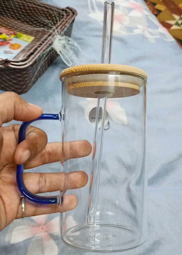 Glass Cup with Straw