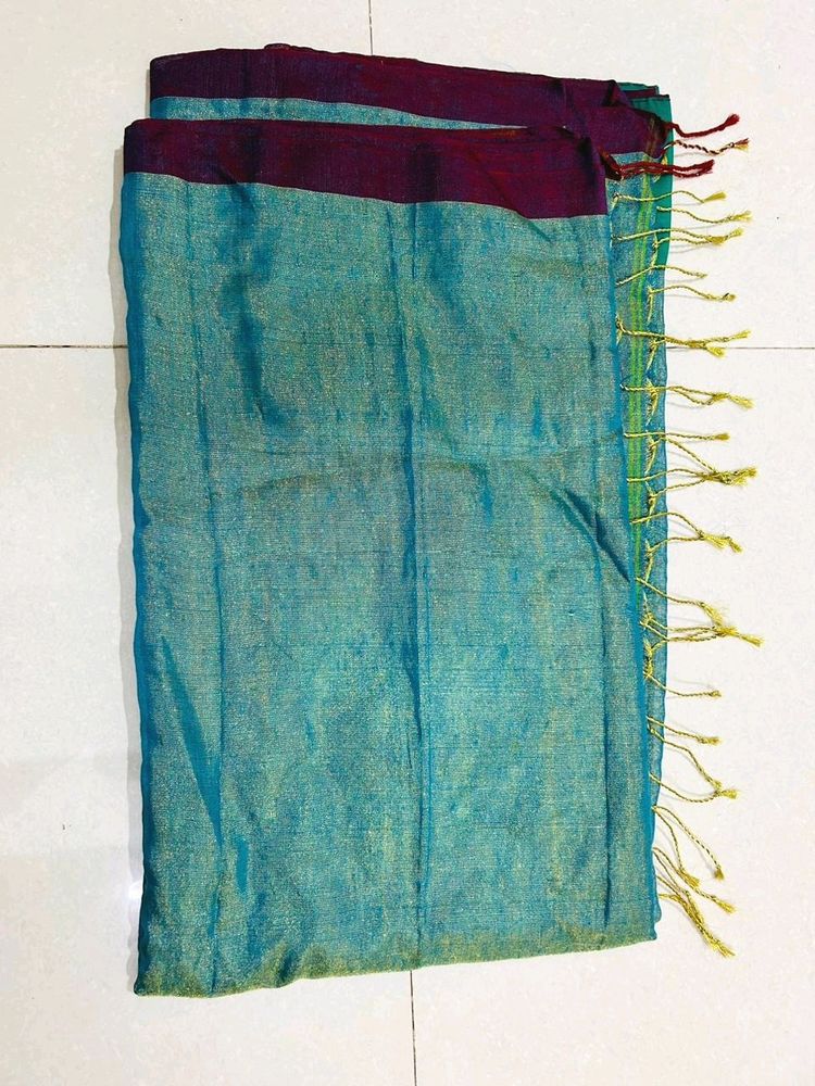 Green And Woven Design Tissue Saree
