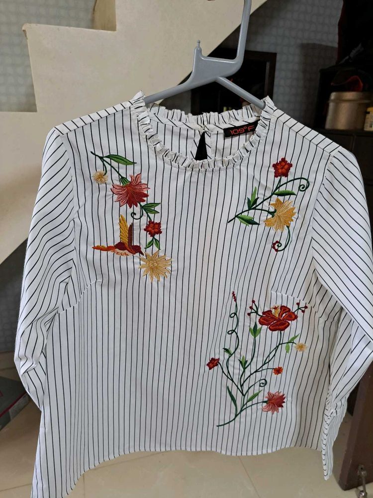 Striped Floral Embroidered Top