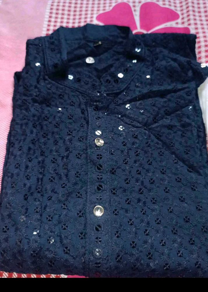 Navy Blue Embroidered Chikankari Kurta And pajama