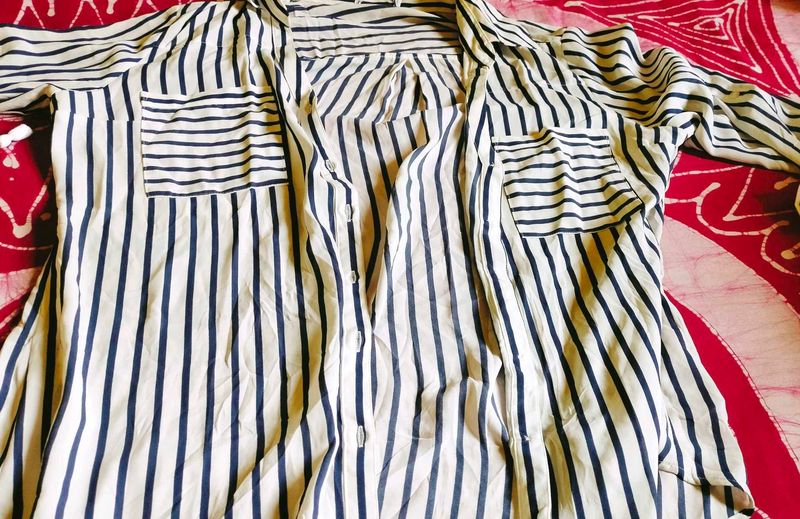 Trendy Full Sleeves Striped Blue And White Shirt