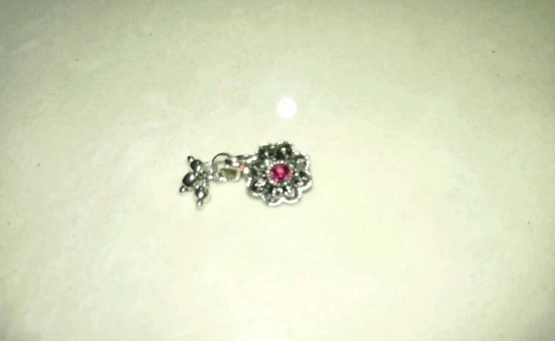 Flower Charm with Red Stone Nosepin