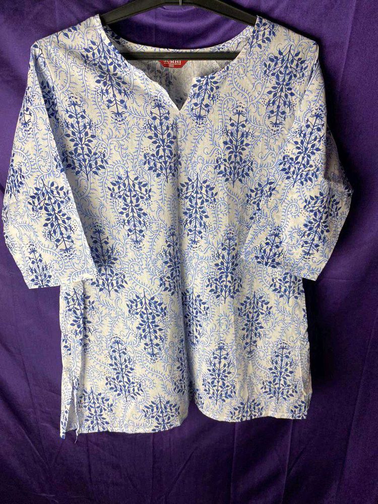 Blue &amp; White Printed Kurta