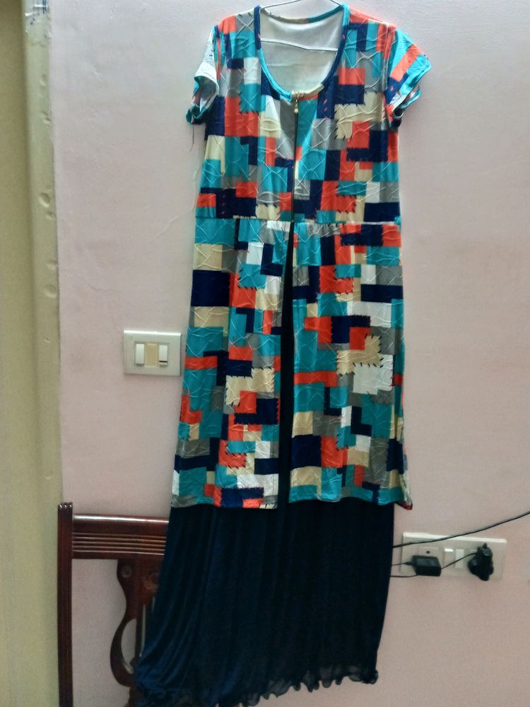 Navy Blue Net Polyester Dress