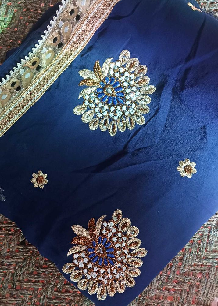 Elegant Navy Blue Embroidered Saree