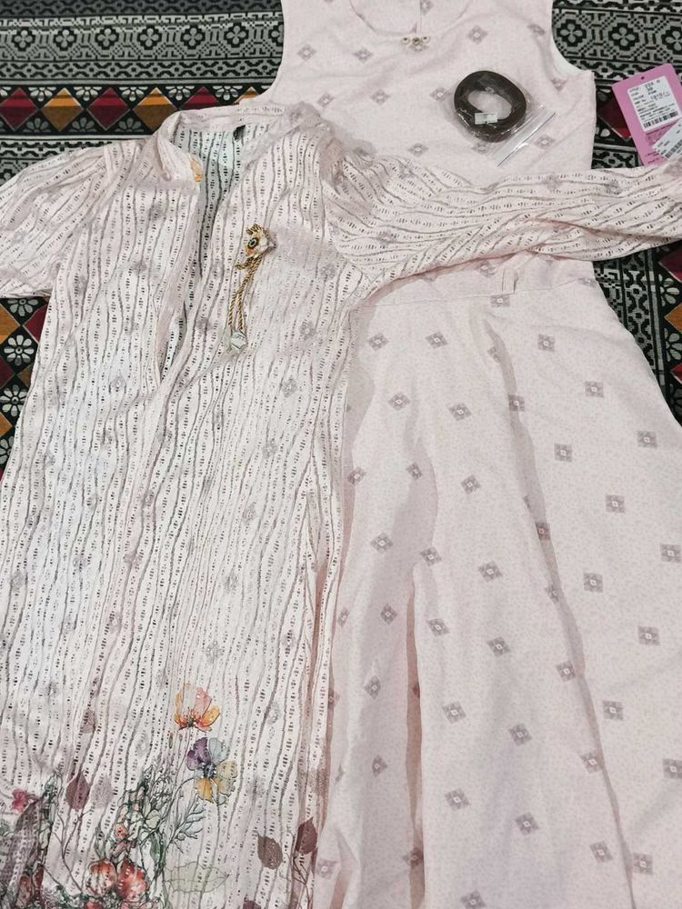 New Pink Frock AlongWith Long shrug &amp; Belt