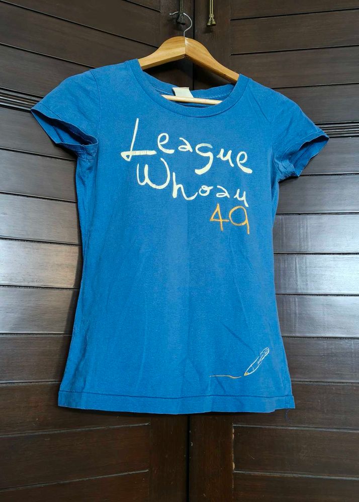 Women Blue Graphic Print Cotton Tshirt