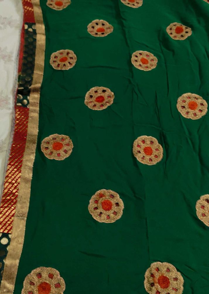 Green Saree with Floral Embroidery