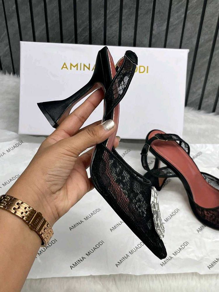 Amina Muaddi Black Heels