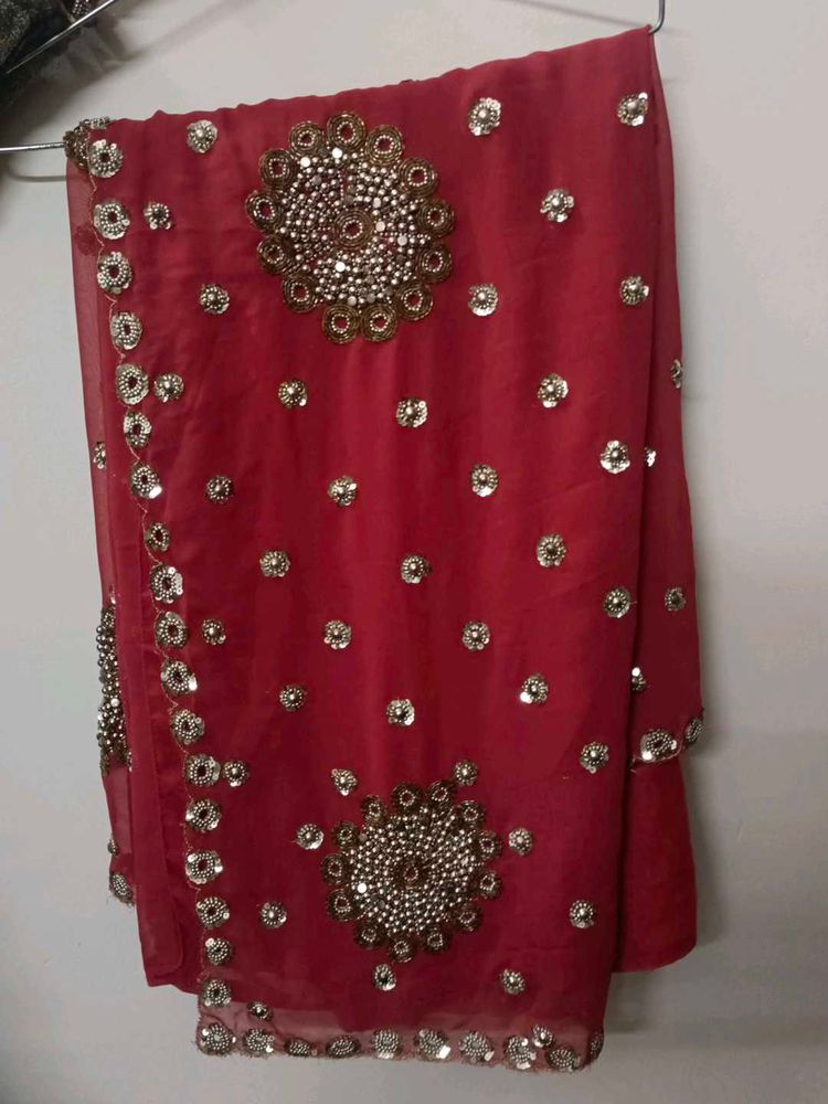 Elegant Red Embellished Heavy Saree