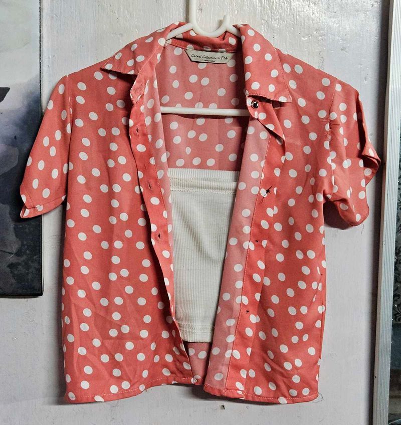 Coral Polka Dot Crop Top