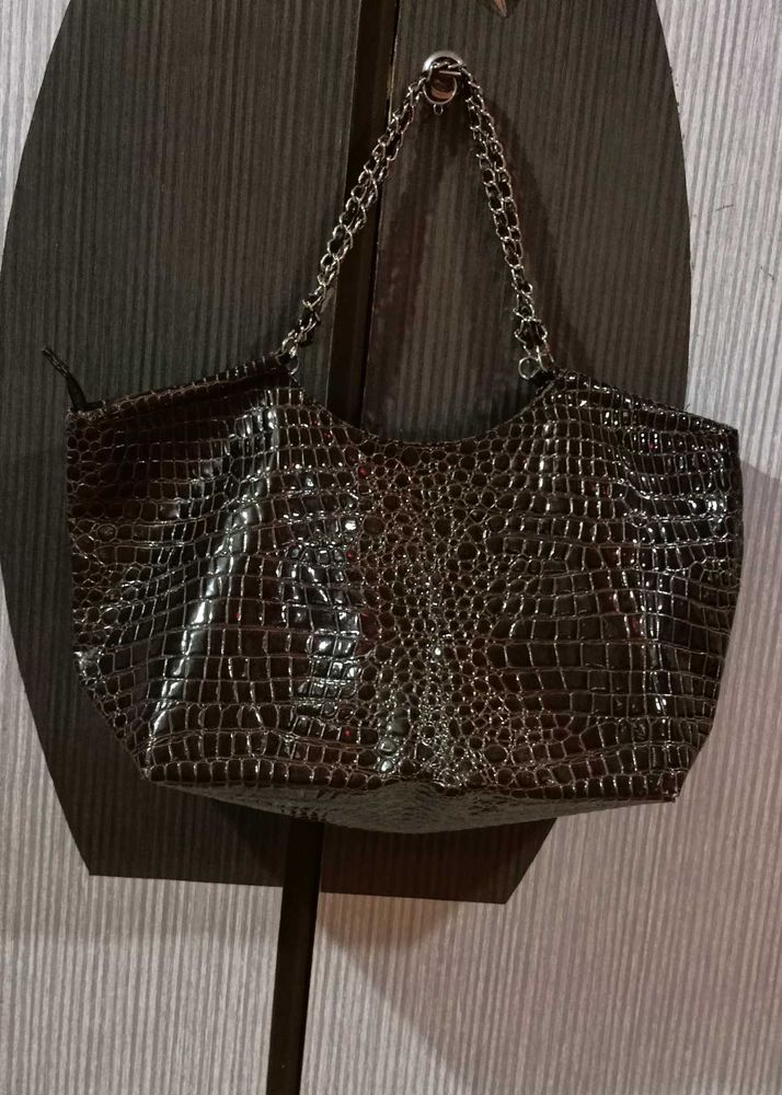 Crocodile Embossed Tote with Chain Straps
