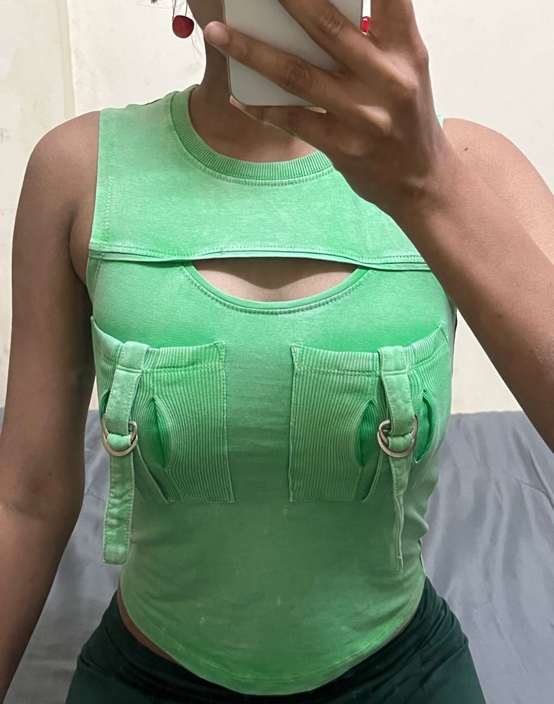 Green Cutout Tank Top