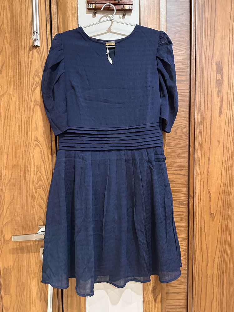 Navy Blue Pleated Mini Dress