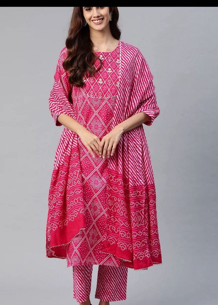 Pink cotton Printed Kurta Set