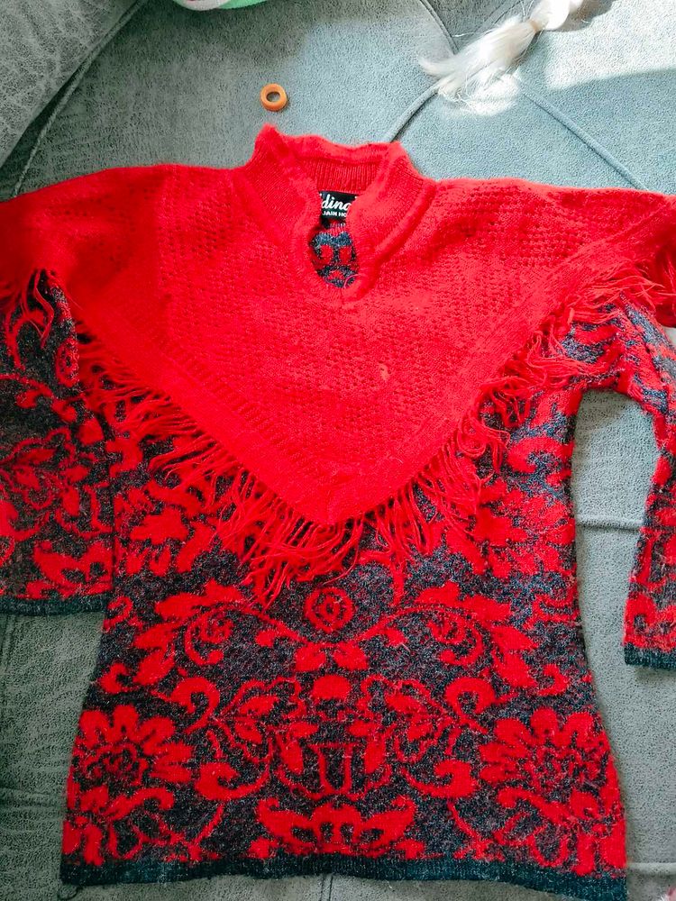 Red Patterned Knit Sweater with legging set
