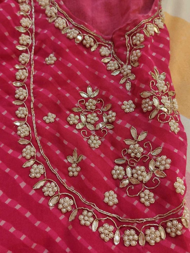 Pink Embellished Kurti Set With Pants
