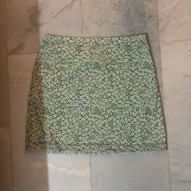 Green Floral Mini Skirt