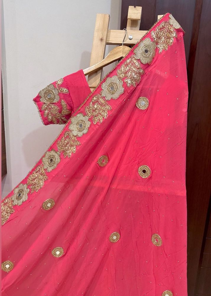 Elegant Embroidered Pink Peach Saree
