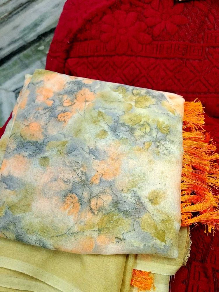 Floral Print Dupatta with Tassels