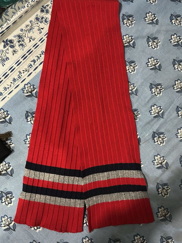 Red Striped Knit Scarf