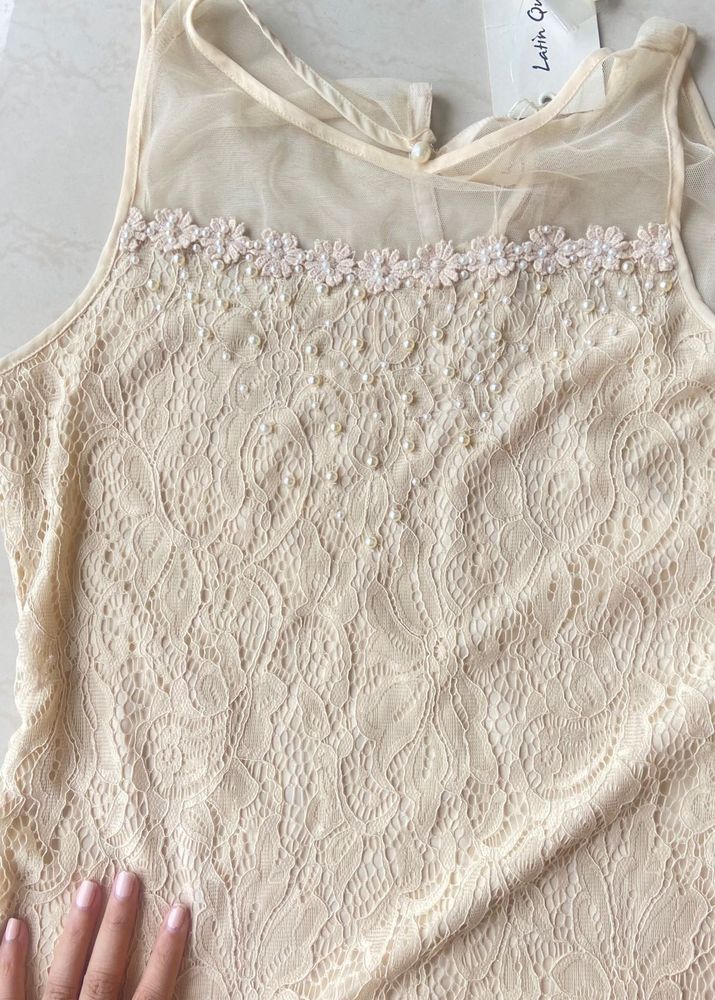 Brand new beige lace dress with pearls