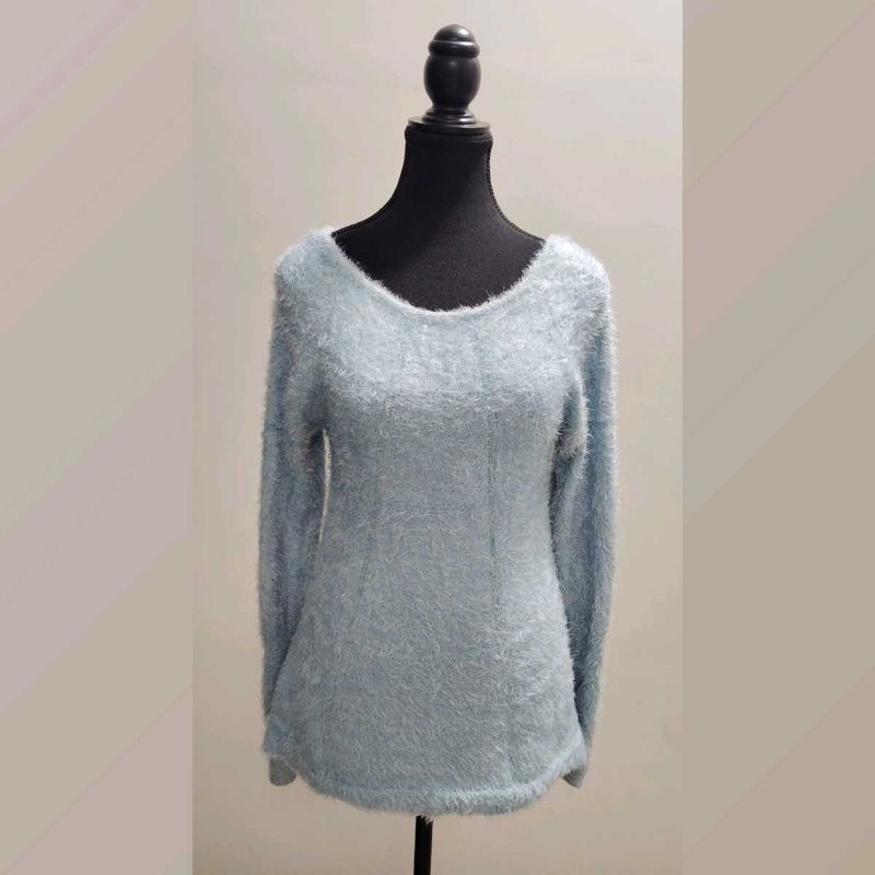 Soft Blue Fuzzy Knit Sweater