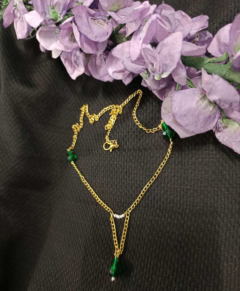 Handmade Gold &amp; Emerald Green Beaded Necklace