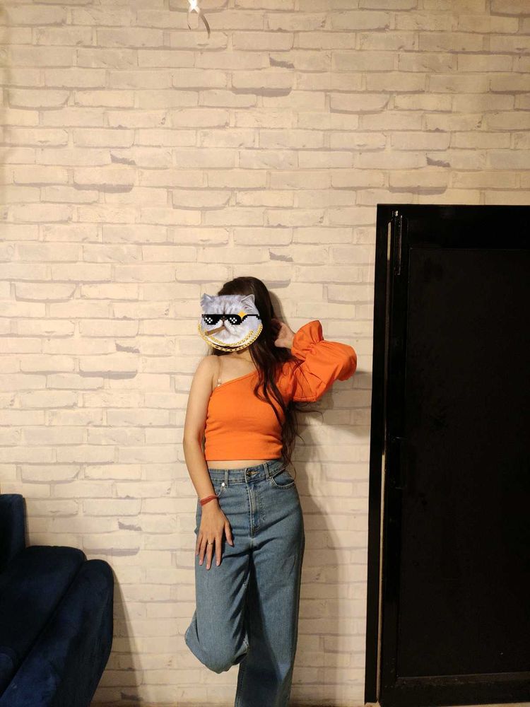 Orange One-Shoulder Crop Top